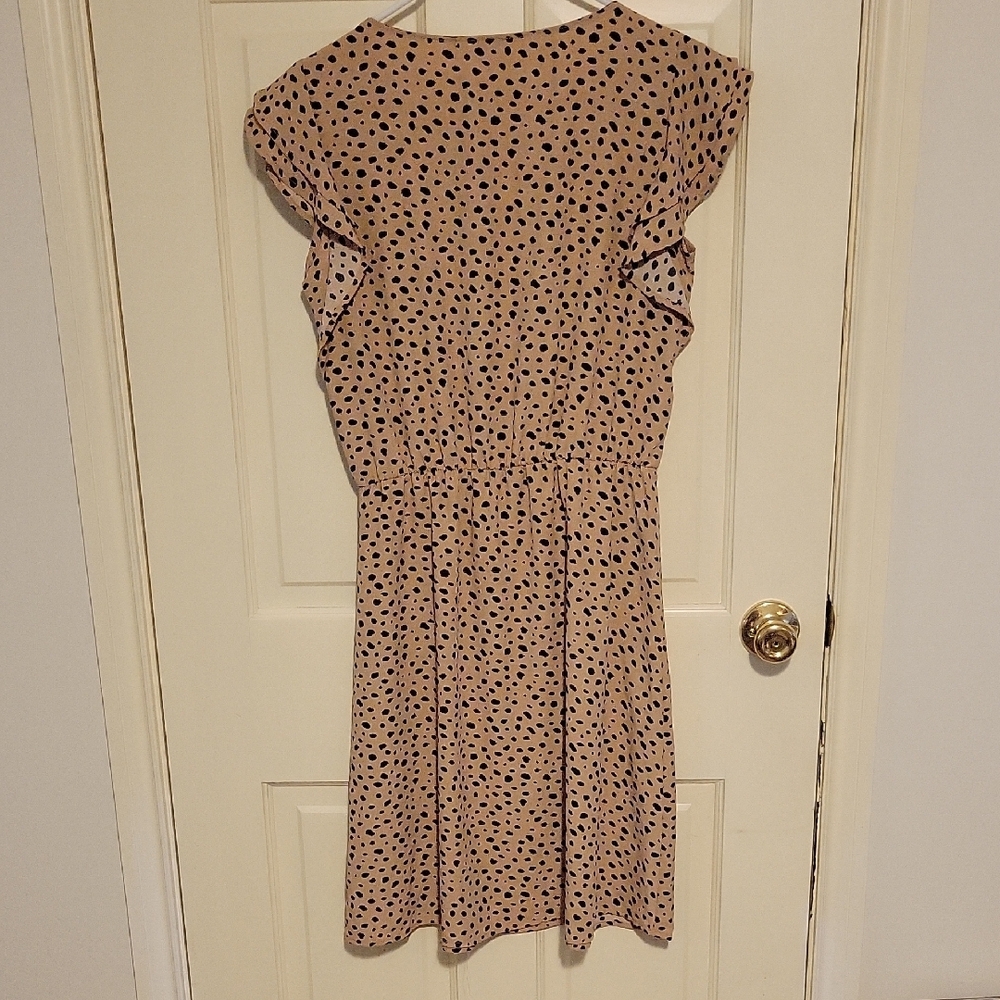 Elegant Tan Polka Dot Midi Dress - Picture 7 of 10